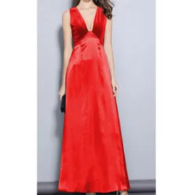 Ketty More Women V-Neck Plain Long Skirt Evening Dress-KMWC10517