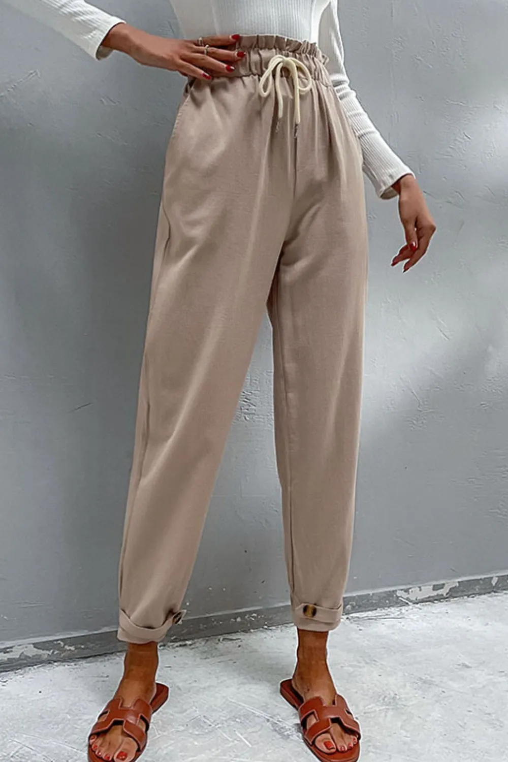 Khaki Drawstring Classic Resort Pants