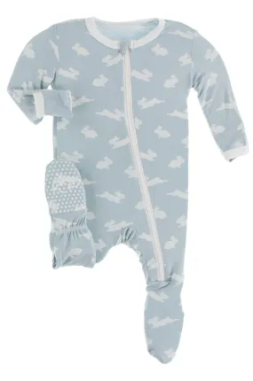 KicKee Pants Pearl Blue Bunny Footie with Zipper