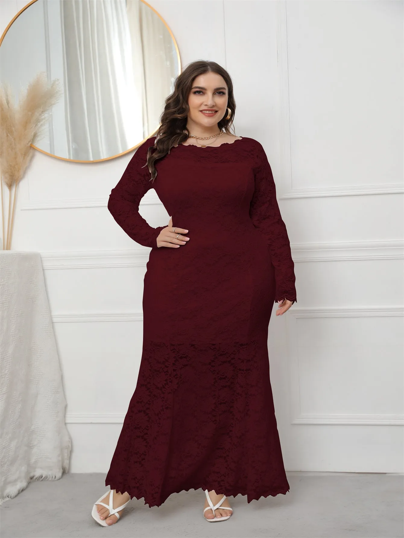 KittenAlarm - Plus Size Long Sleeve Mermaid Lace Evening Dress HIGH ELASTIC TRUE TO SIZE