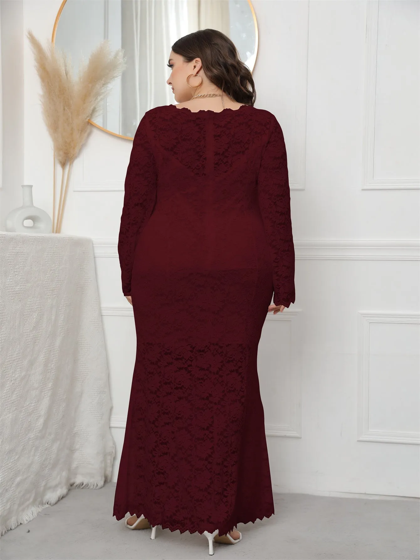 KittenAlarm - Plus Size Long Sleeve Mermaid Lace Evening Dress HIGH ELASTIC TRUE TO SIZE