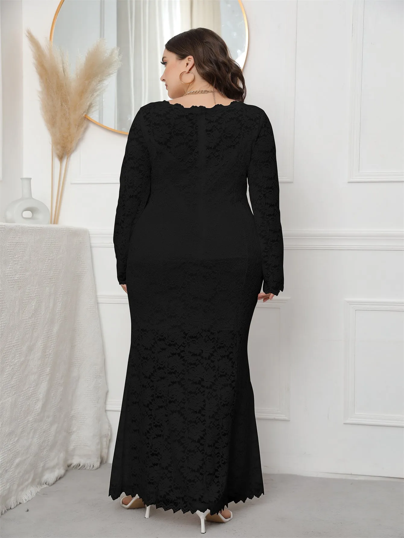 KittenAlarm - Plus Size Long Sleeve Mermaid Lace Evening Dress HIGH ELASTIC TRUE TO SIZE