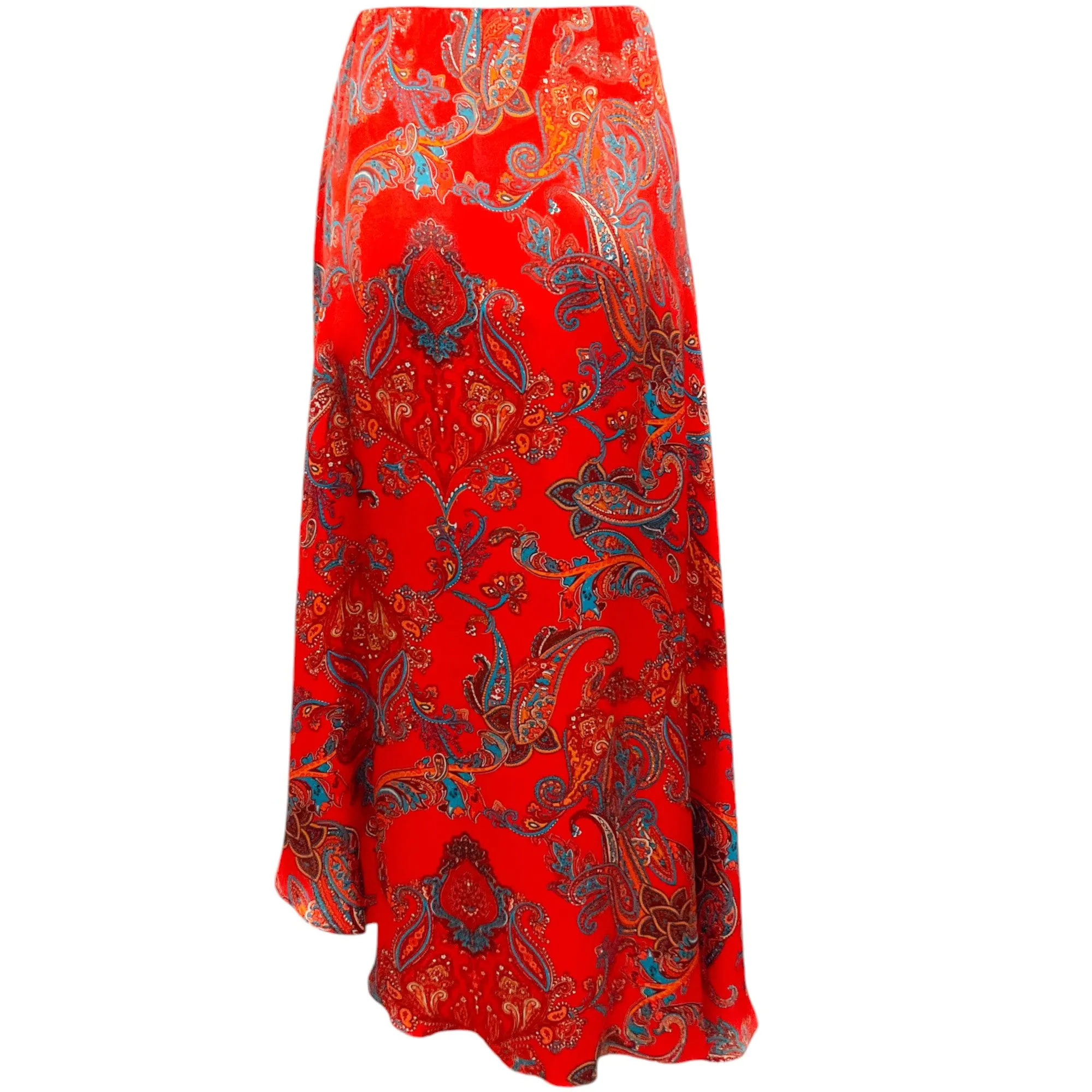 L'Agence Silk Fire Red Multi Esa Large Paisley Print Sarong Skirt