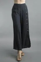 Linen Palazzo Pants with Button Accents