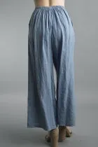 Linen Palazzo Pants with Button Accents