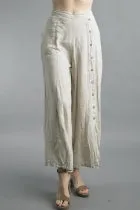 Linen Palazzo Pants with Button Accents