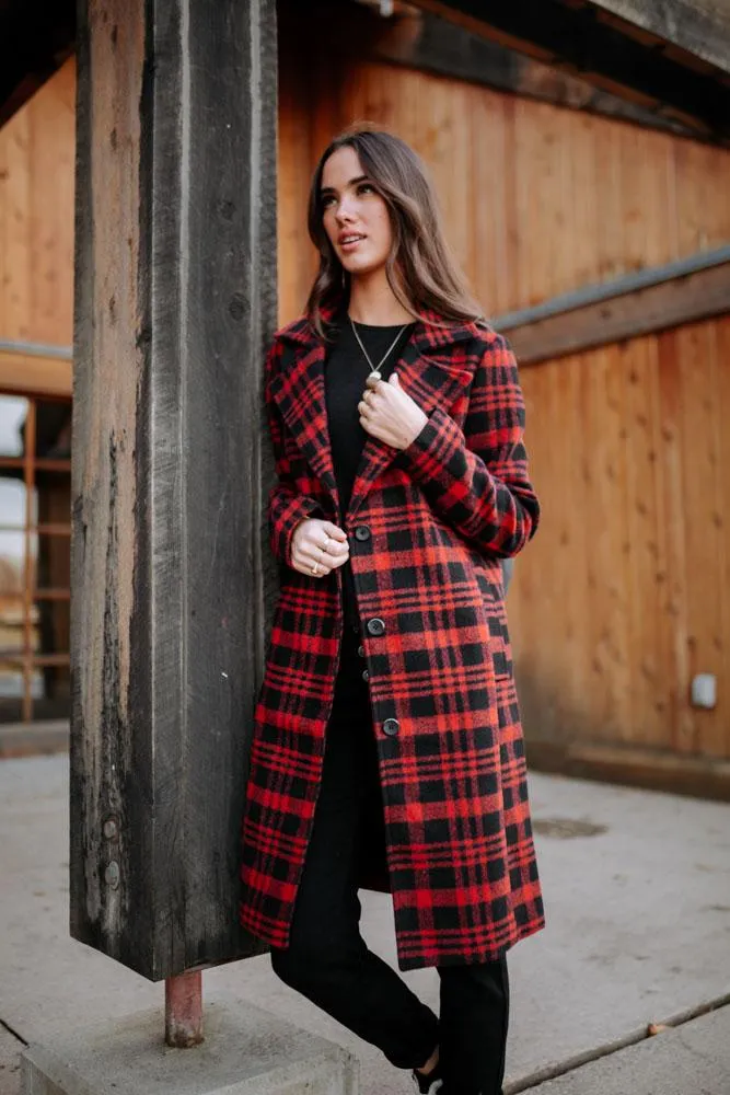 London Plaid Coat in Red - FINAL SALE