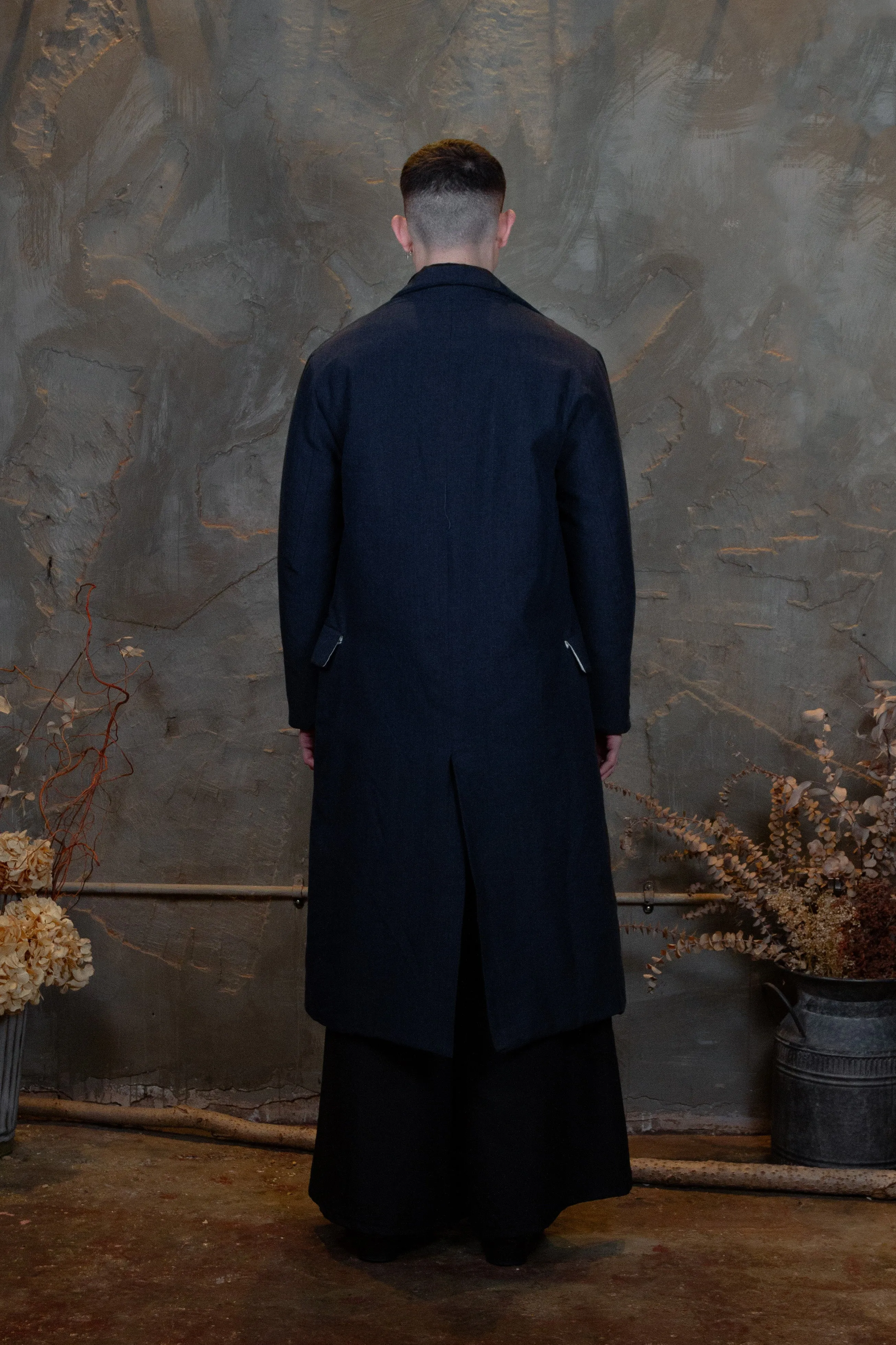 Long peak lapel coat dark navy