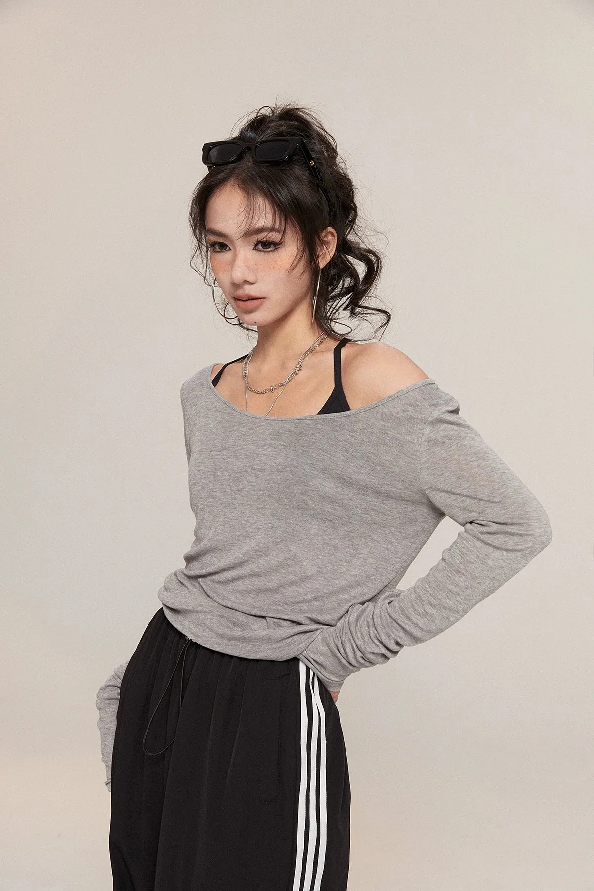 Long Sleeve Scoop Neck Soft Jersey Top