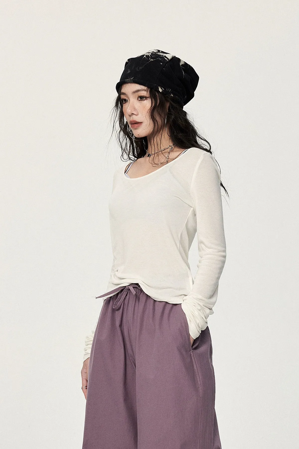 Long Sleeve Scoop Neck Soft Jersey Top