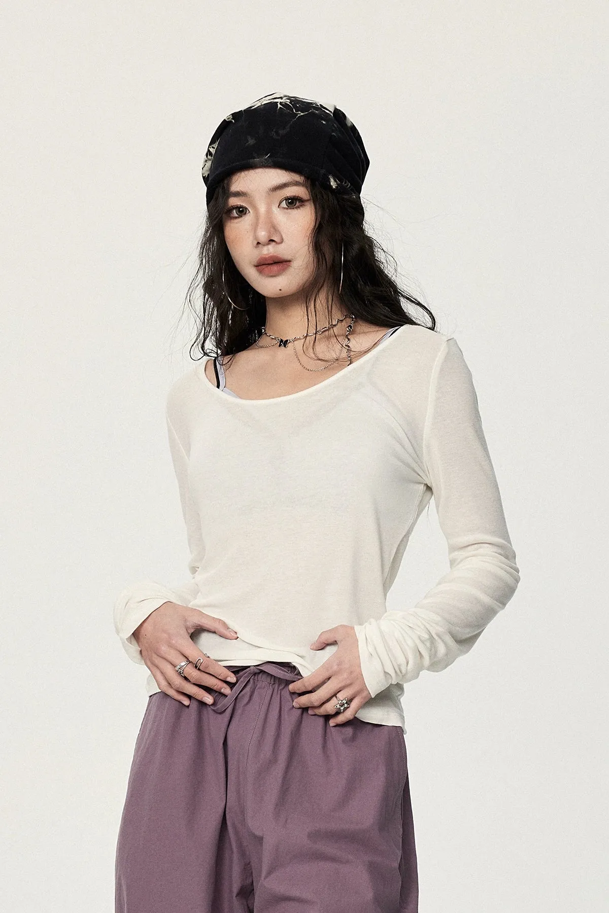 Long Sleeve Scoop Neck Soft Jersey Top