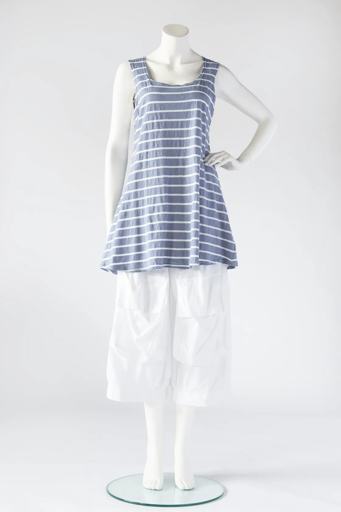 Long Tank in Stripe Cotton Jersey