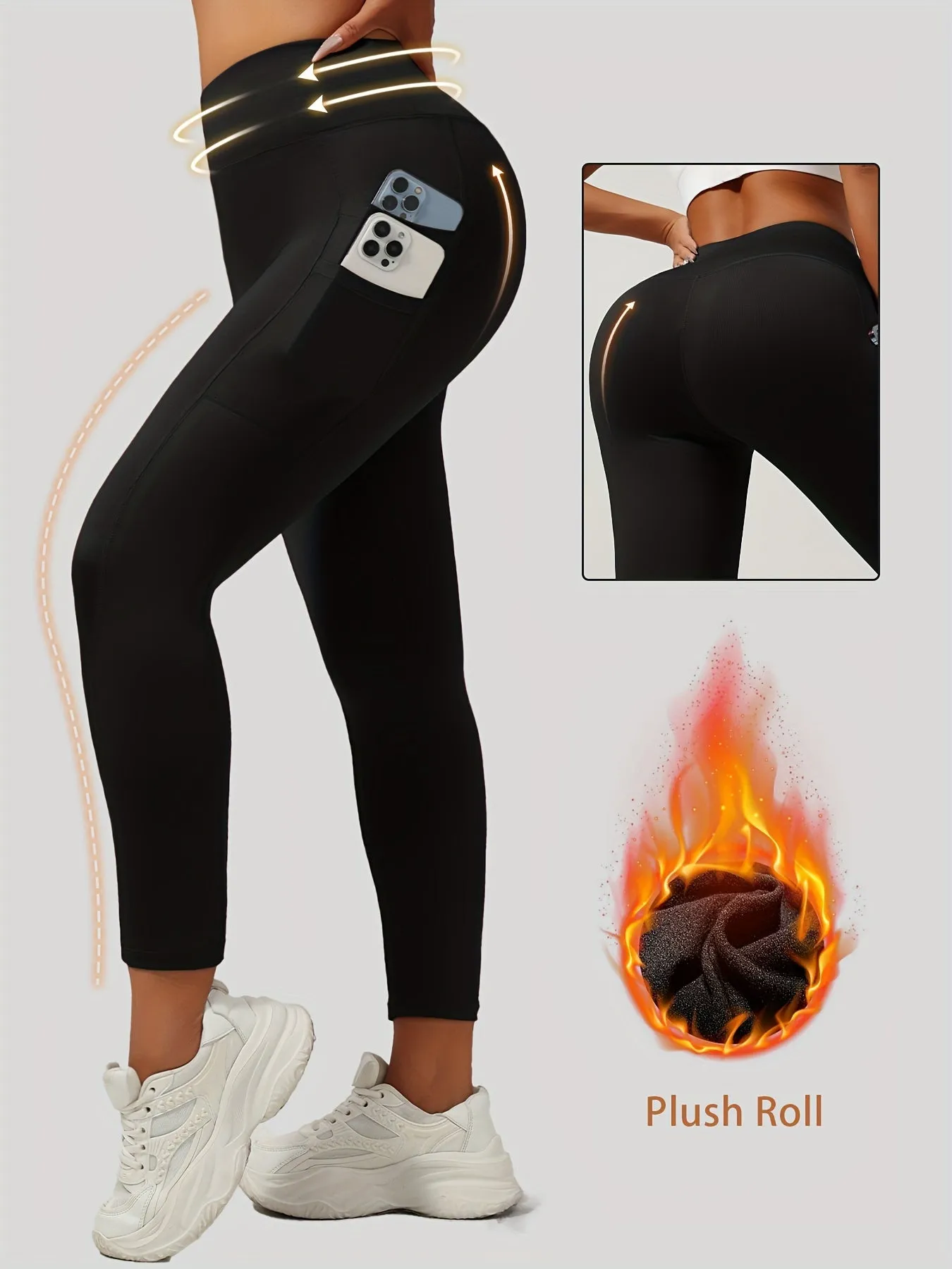 Luxurious High-Waist Winter Yoga Leggings - Soft Plush Lining, Ultra-Breathable, Four-Way Stretch Fabric, Thermal Insulation, Moisture-Wicking, Comfortable Fit - Perfect for Autumn and Winter Seasons, Outdoor Activities, and Thermal Wear