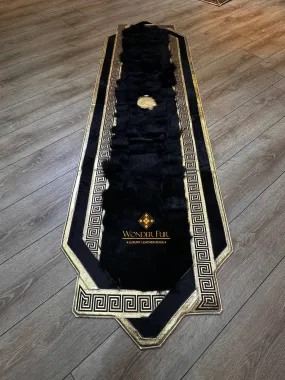 Luxury Handmade Black Natural Sheepskin Runner Rug , Patchwork Carpet