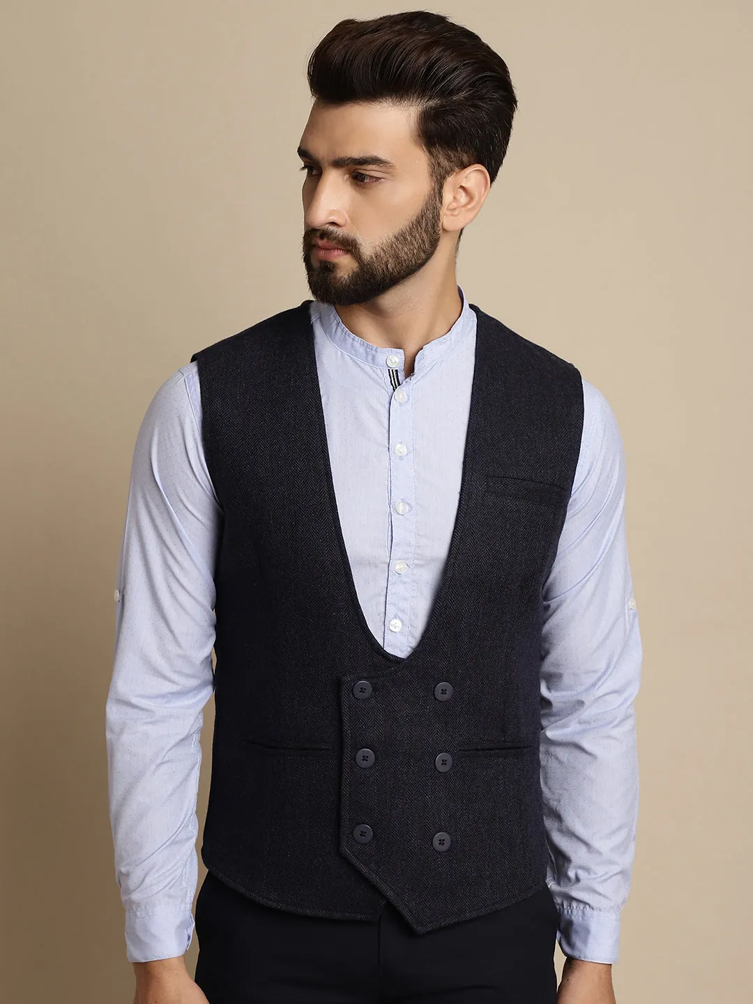 Men's Woolen Double Breast Waist Coat - Even Apparels