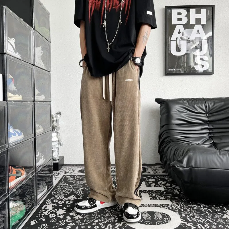 Men's Y2K Clothes Drawstring Corduroy Sweatpants Jogger High Street Trousers Hip Hop Striped Cool Baggy New Pants Korean Style