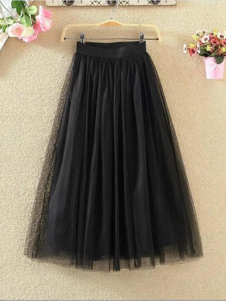 Mesh Tulle Skirt with Elastic Waist