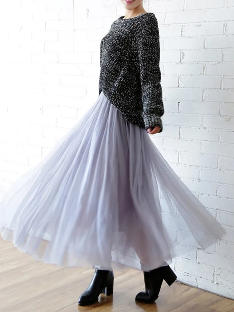 Mesh Tulle Skirt with Elastic Waist