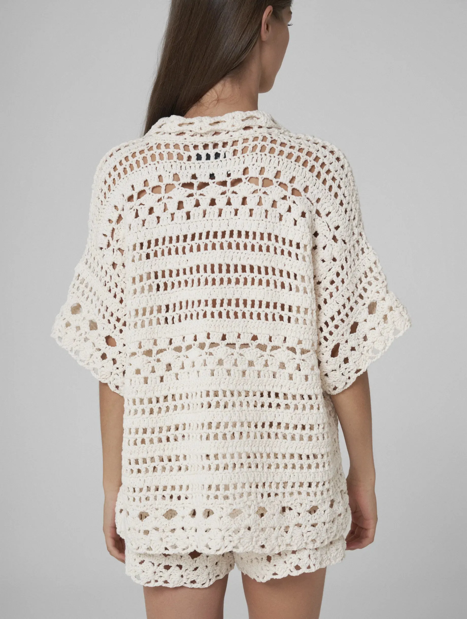 MIA Hand-crochet polo top ecru