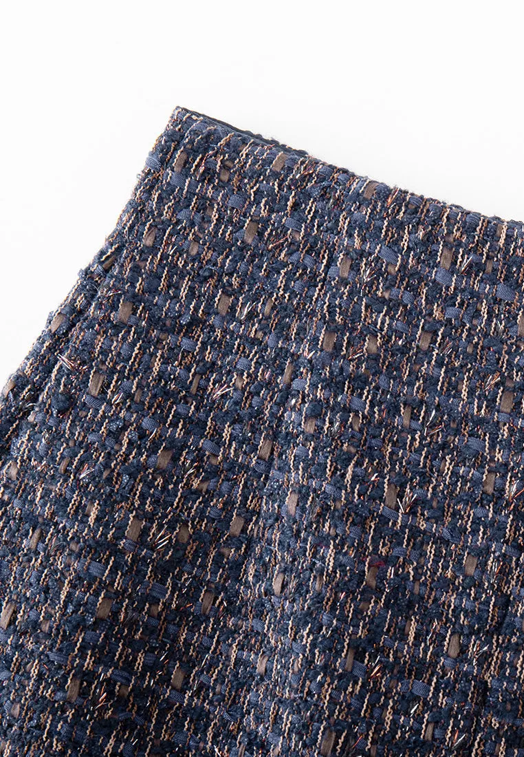 Mixed Tweed Slit-detail Maxi-length Skirt