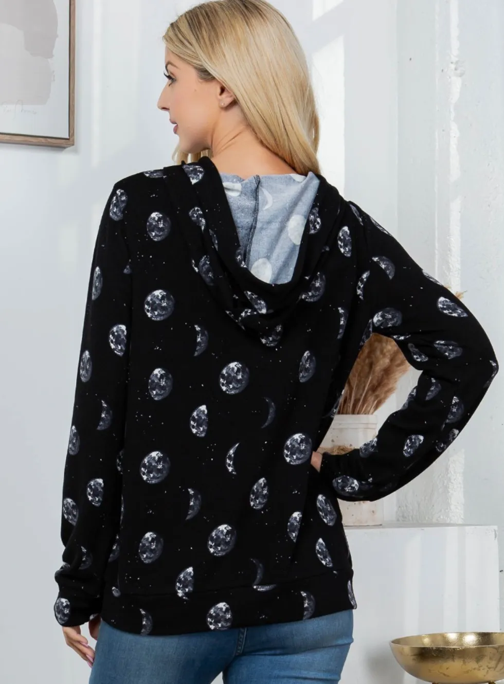 Moon Phase Print Hoodie