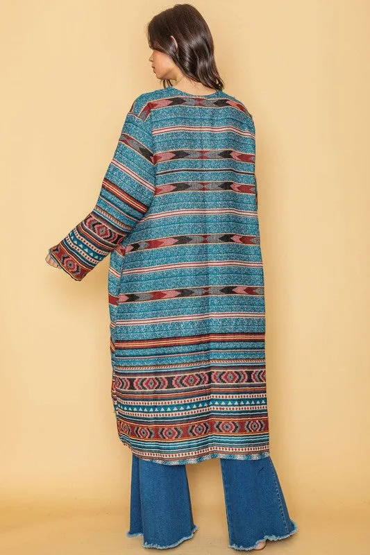 Multi Long Aztec Open Duster