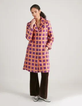 Nandi Purple Tartan Print Cashmere And Wool Coat