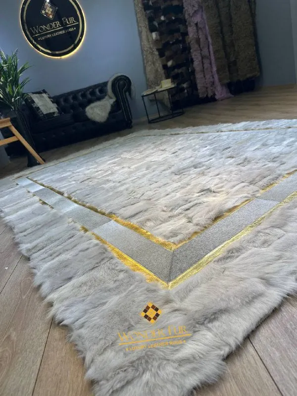 Natural Patchwork White Sheepskin Living Room Rug ,Handmade Fluffy Rug