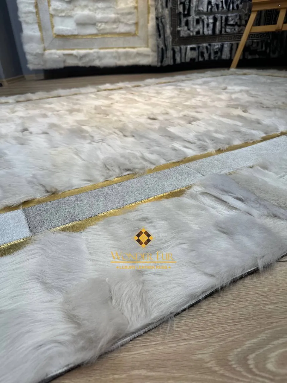 Natural Patchwork White Sheepskin Living Room Rug ,Handmade Fluffy Rug