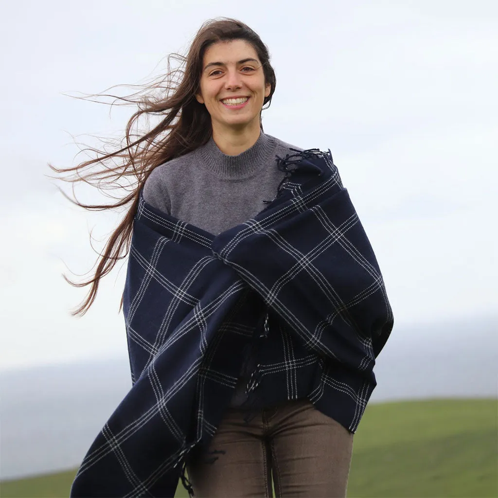 Navy Windowpane Lambswool Blanket Scarf