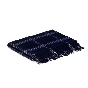 Navy Windowpane Lambswool Blanket Scarf