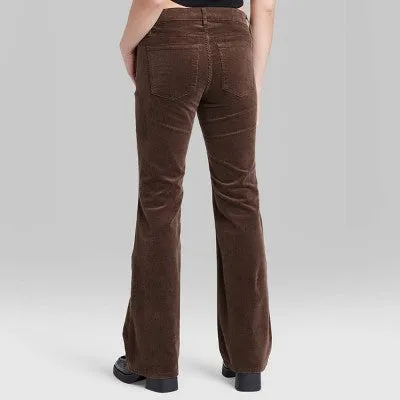 New - Women's Mid-Rise Corduroy Flare Pants - Wild Fable Dark Brown 4