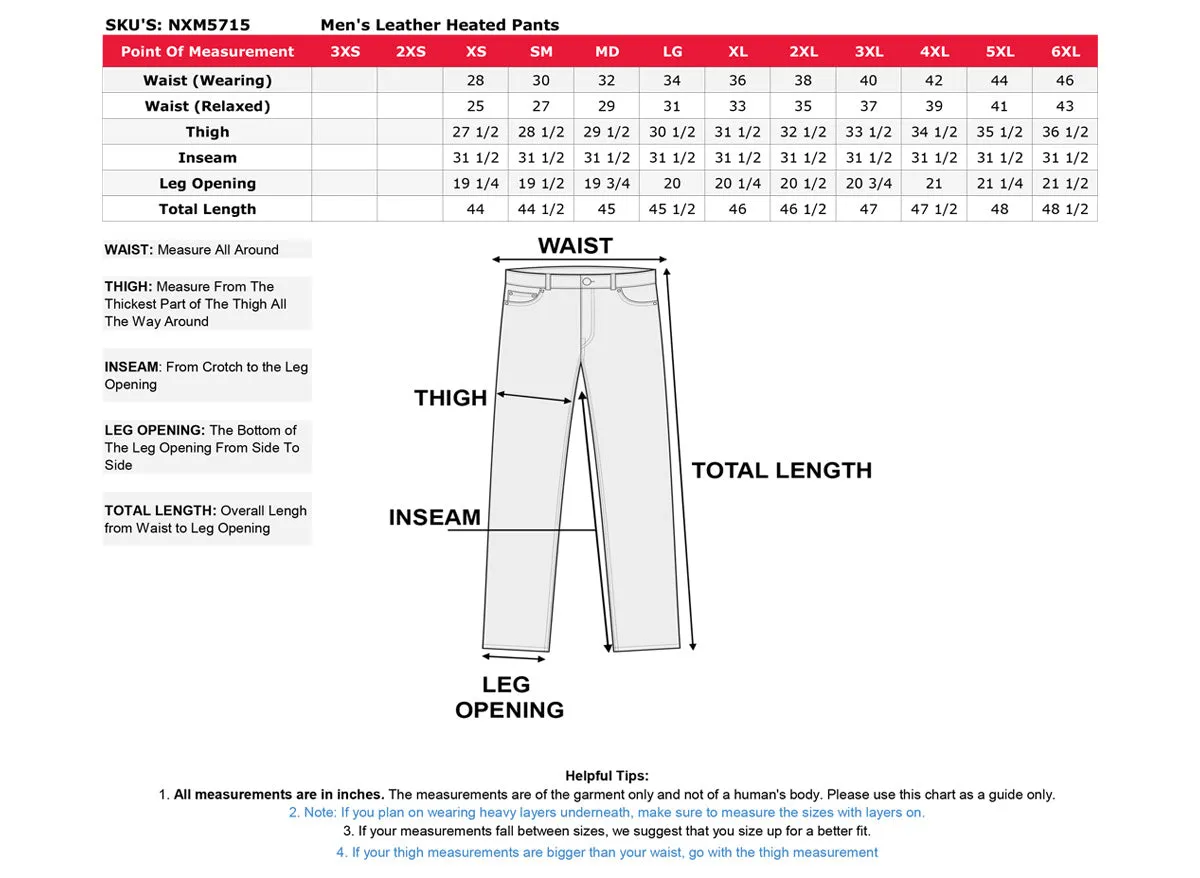 NexGen Heat MPM5715SET Men Black Winter Thermal Heated Pants for Ski and Riding w/ Rechargable Battery Pack