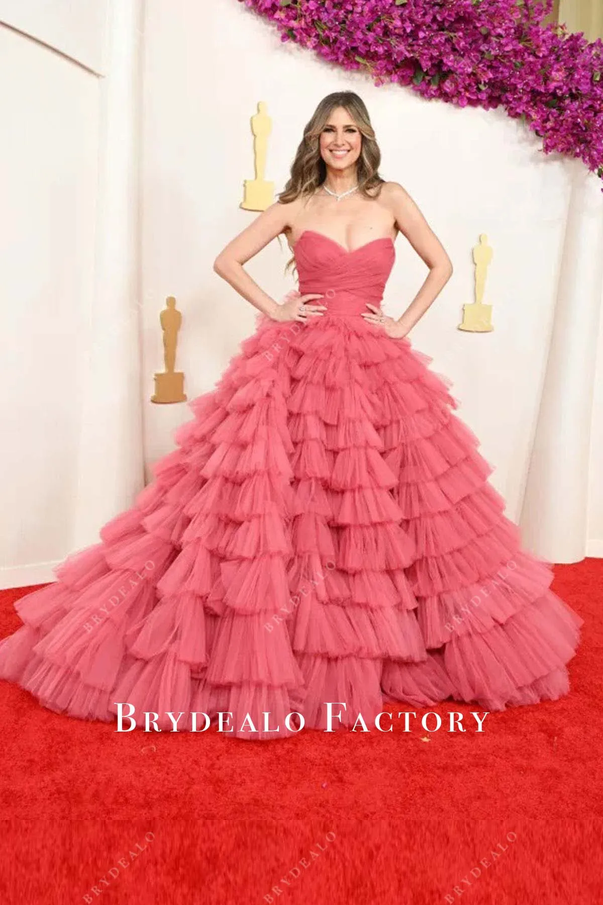 Nikki Novak 2024 Oscars Watermelon Pleated Tulle Layered Dress