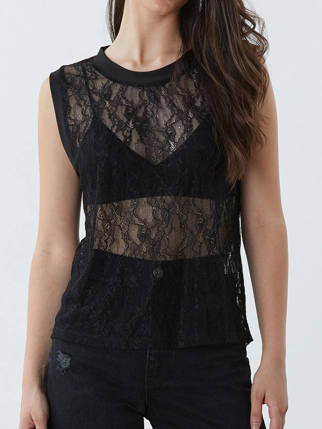 OL Sheer Round Neck Rib Tank Top