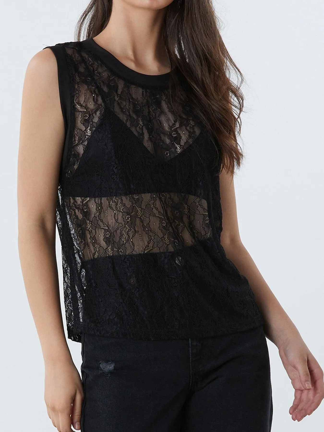 OL Sheer Round Neck Rib Tank Top