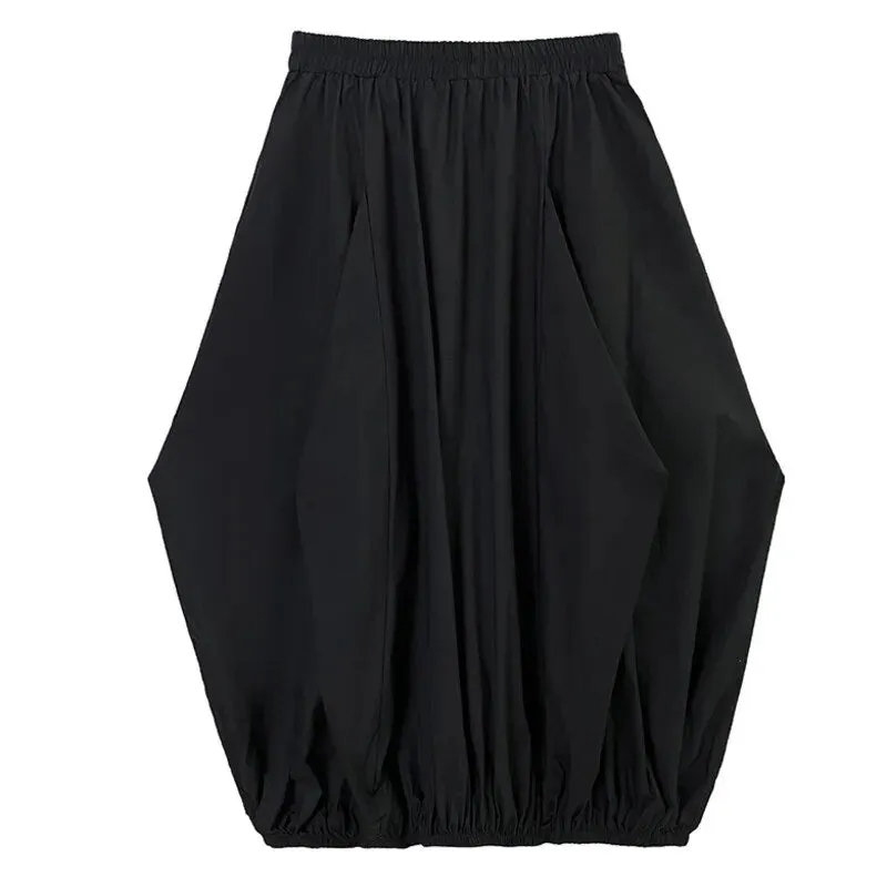 Olivia High Elastic Waist Black Irregular Pleated Skirt