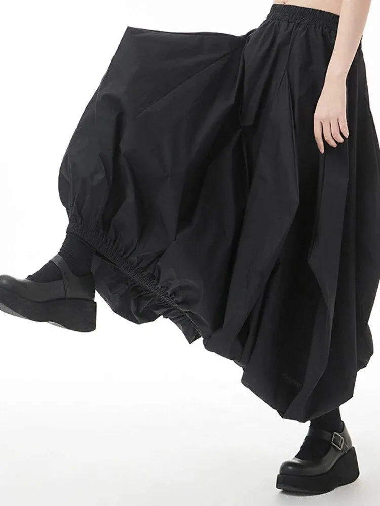 Olivia High Elastic Waist Black Irregular Pleated Skirt