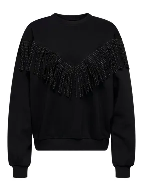 Onlfrey L/s O-neck Fringe Swt - Zwart