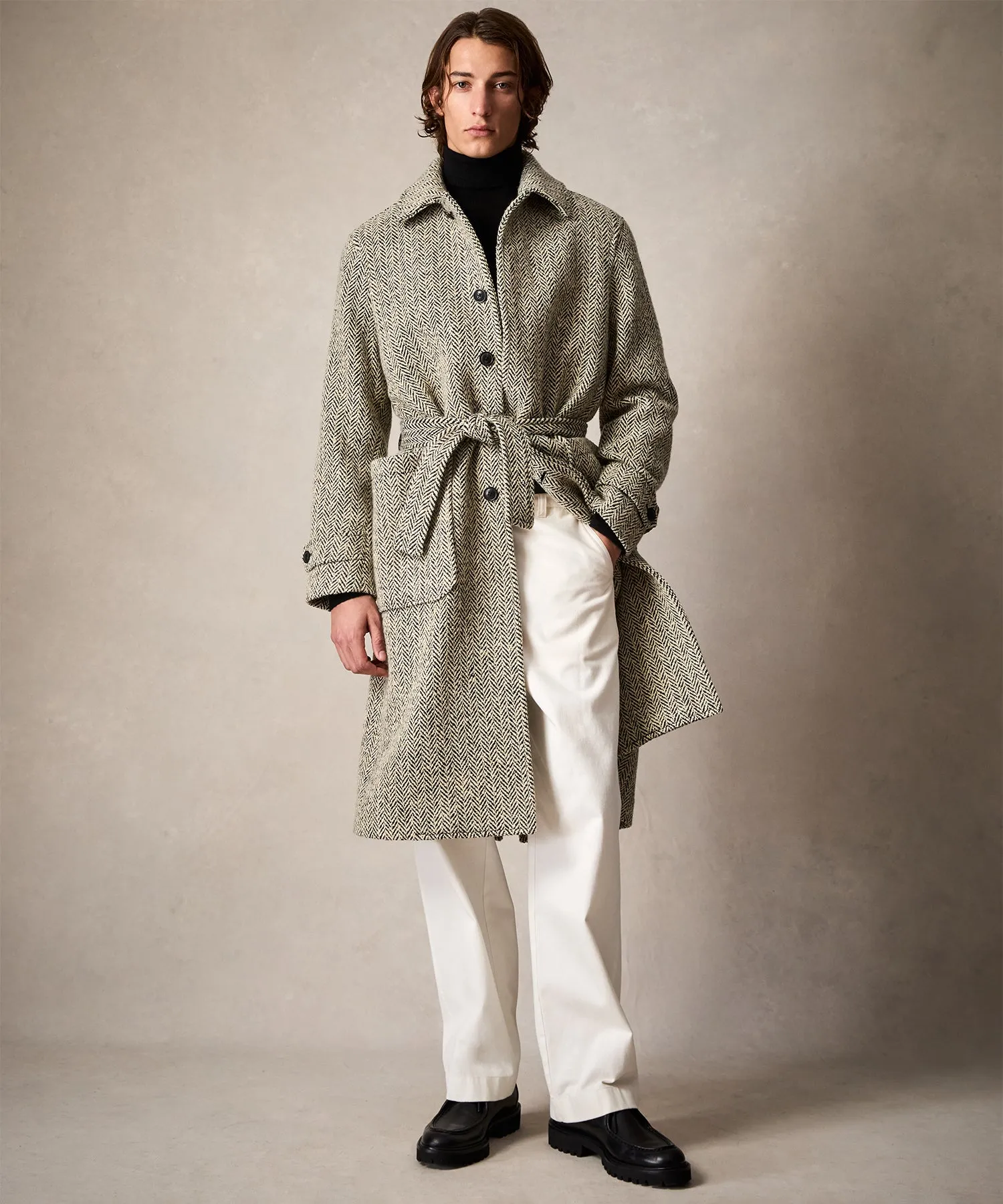 Oversized Herringbone Polo Coat in Cream