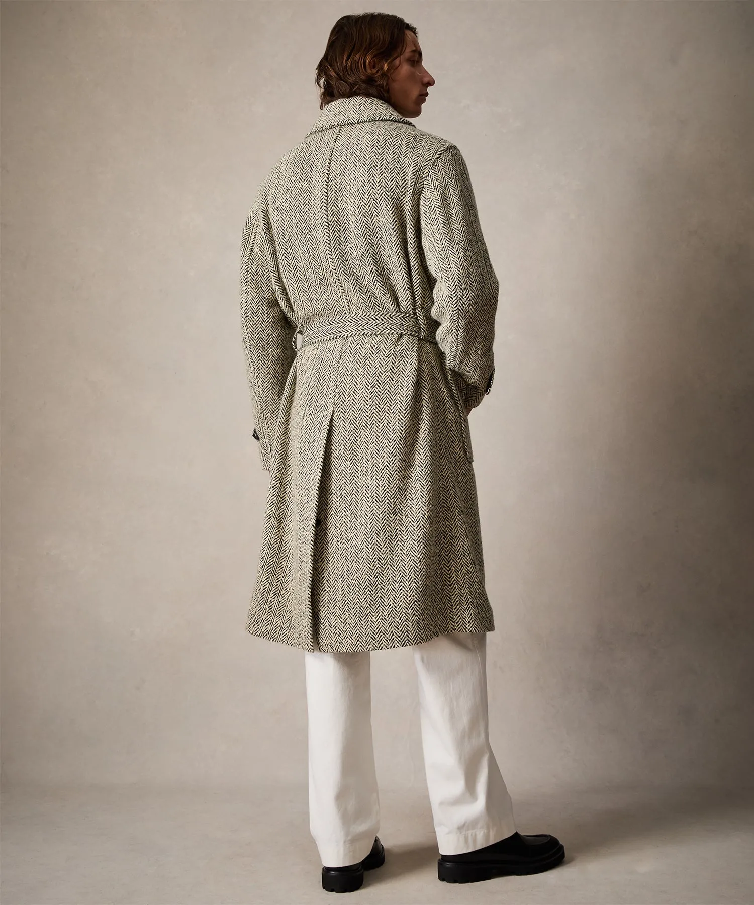 Oversized Herringbone Polo Coat in Cream