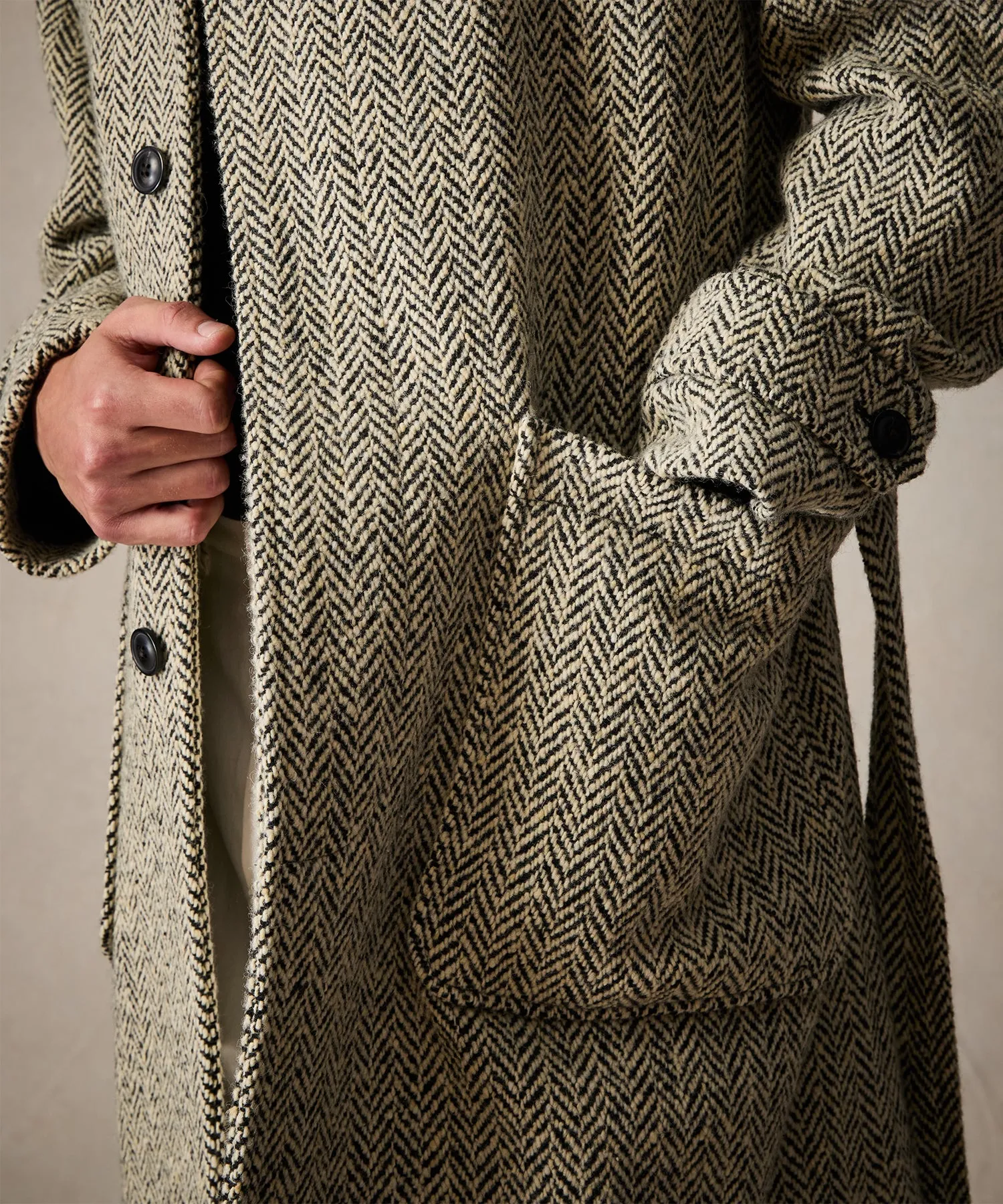 Oversized Herringbone Polo Coat in Cream