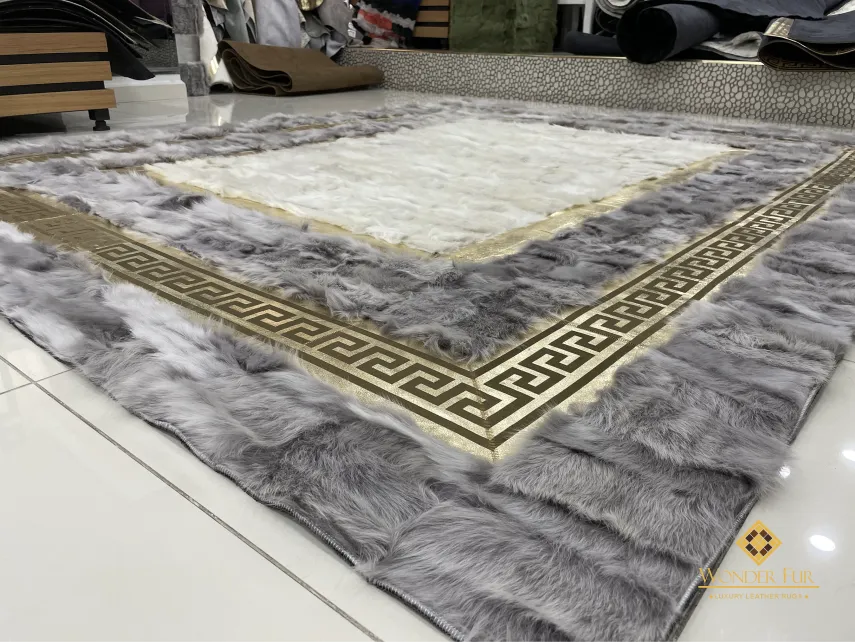 Patchwork Handmade Natural Gray White Sheepskin Bedroom Non Slip Rug