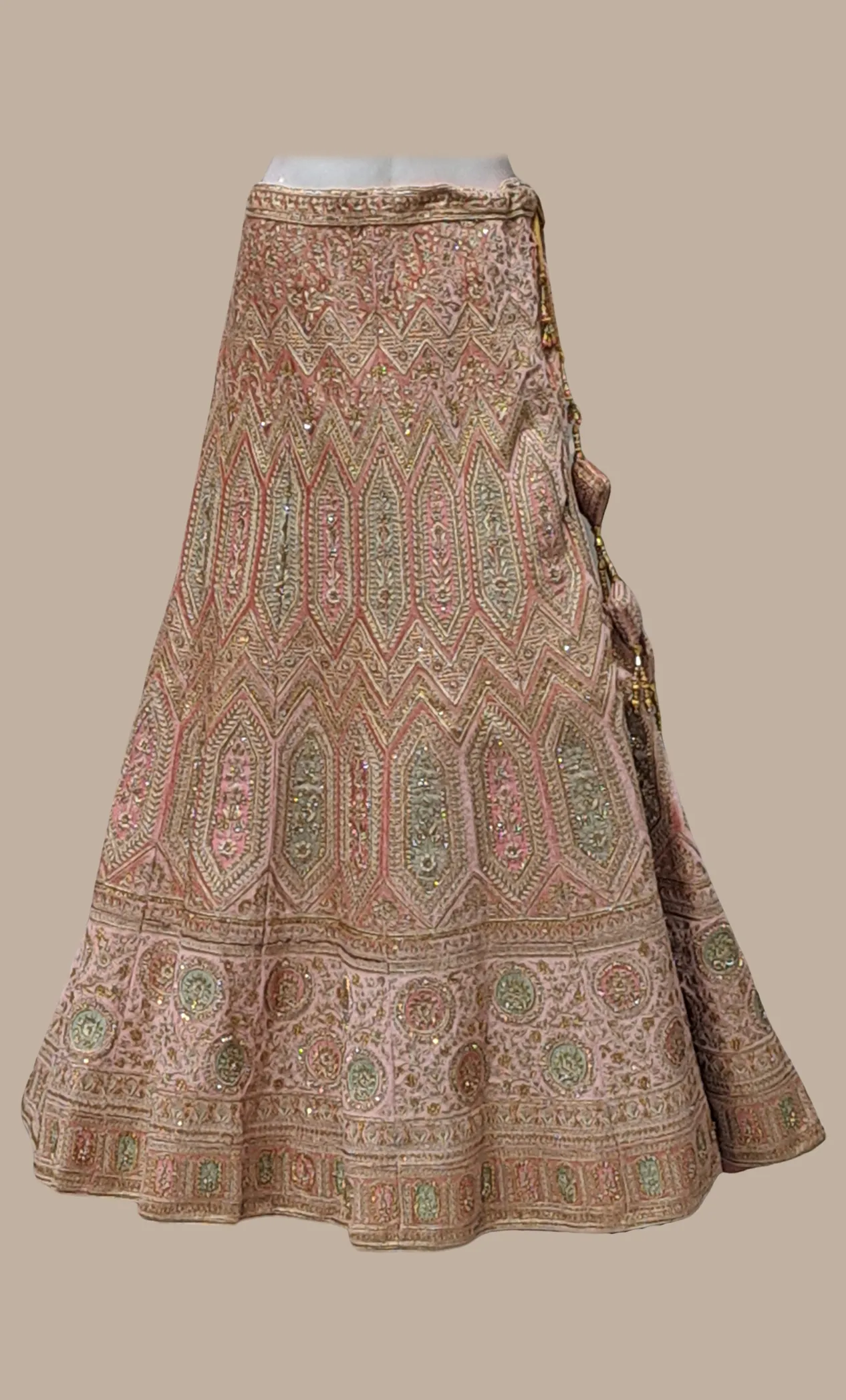 Peach Velvet Embroidered Lengha