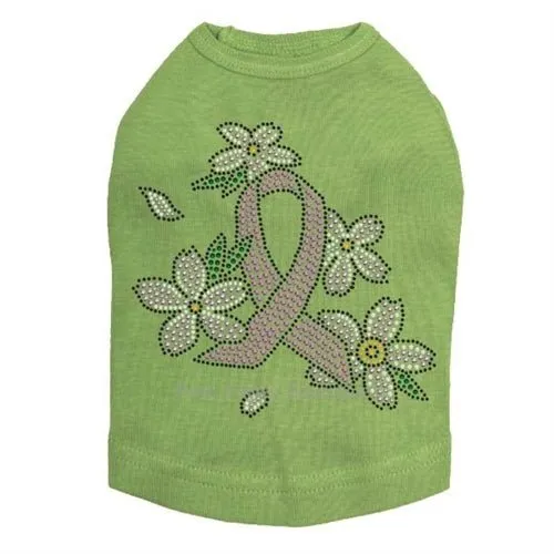 Pink Ribbon with Flowers Rhinestone Tanks- Many Colors