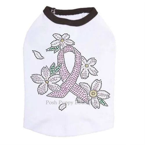 Pink Ribbon with Flowers Rhinestone Tanks- Many Colors