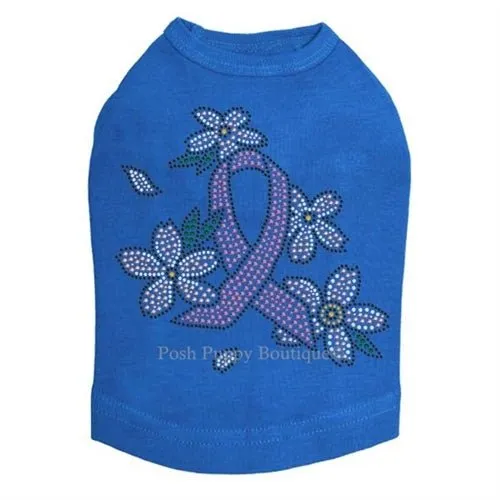 Pink Ribbon with Flowers Rhinestone Tanks- Many Colors