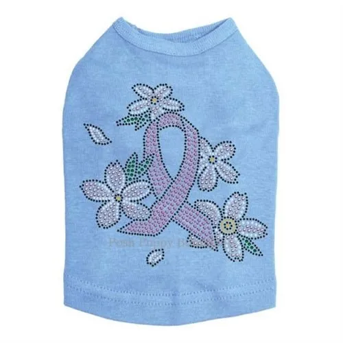 Pink Ribbon with Flowers Rhinestone Tanks- Many Colors