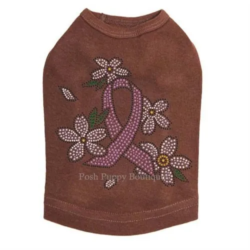 Pink Ribbon with Flowers Rhinestone Tanks- Many Colors