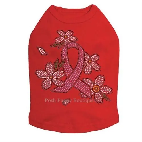 Pink Ribbon with Flowers Rhinestone Tanks- Many Colors